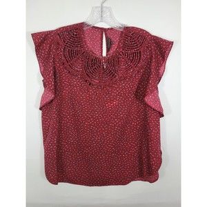 Ranna Gill Size Medium Anthropologie Womens Floral Top Ruffle Short Sleeve Red